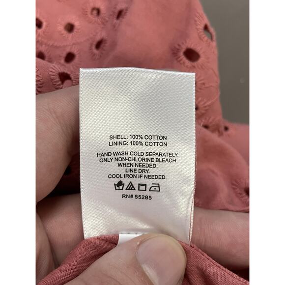 Express Skirt Womens 2 Pink Eyelet Ruffle Tiered Lined Mini Summer Boho Cotton - Picture 9 of 10